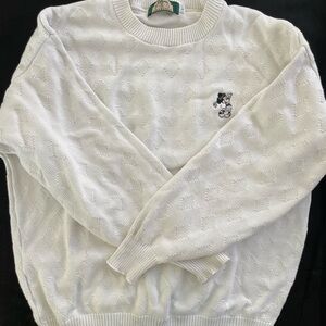 Disney P.R.O Collection White Crewneck Sweater with Embroidered Character